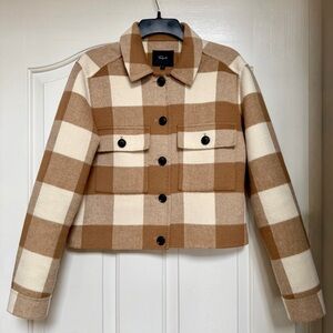 Rails Steffi Wool Blend Plaid Button Down Jacket Cropped Brown Cream Check Small